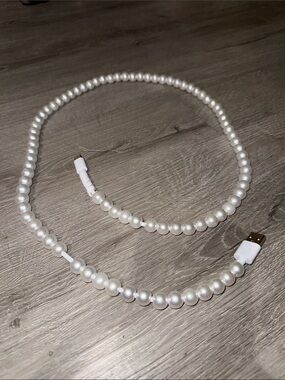 Luxury Designer 3ft Chanel Pearl Beaded USB Charging C Cable White